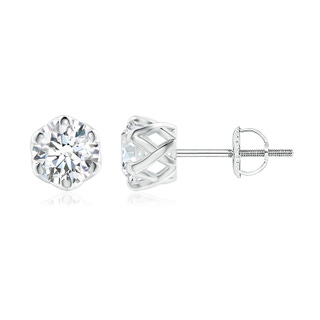 6.4mm FGVS Lab-Grown Six Prong-Set Diamond Solitaire Filigree Stud Earrings in White Gold