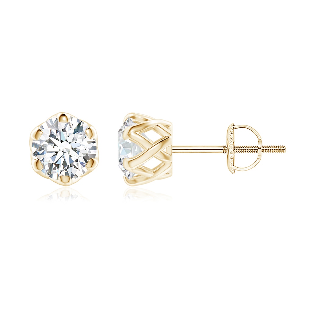 6.4mm FGVS Lab-Grown Six Prong-Set Diamond Solitaire Filigree Stud Earrings in Yellow Gold