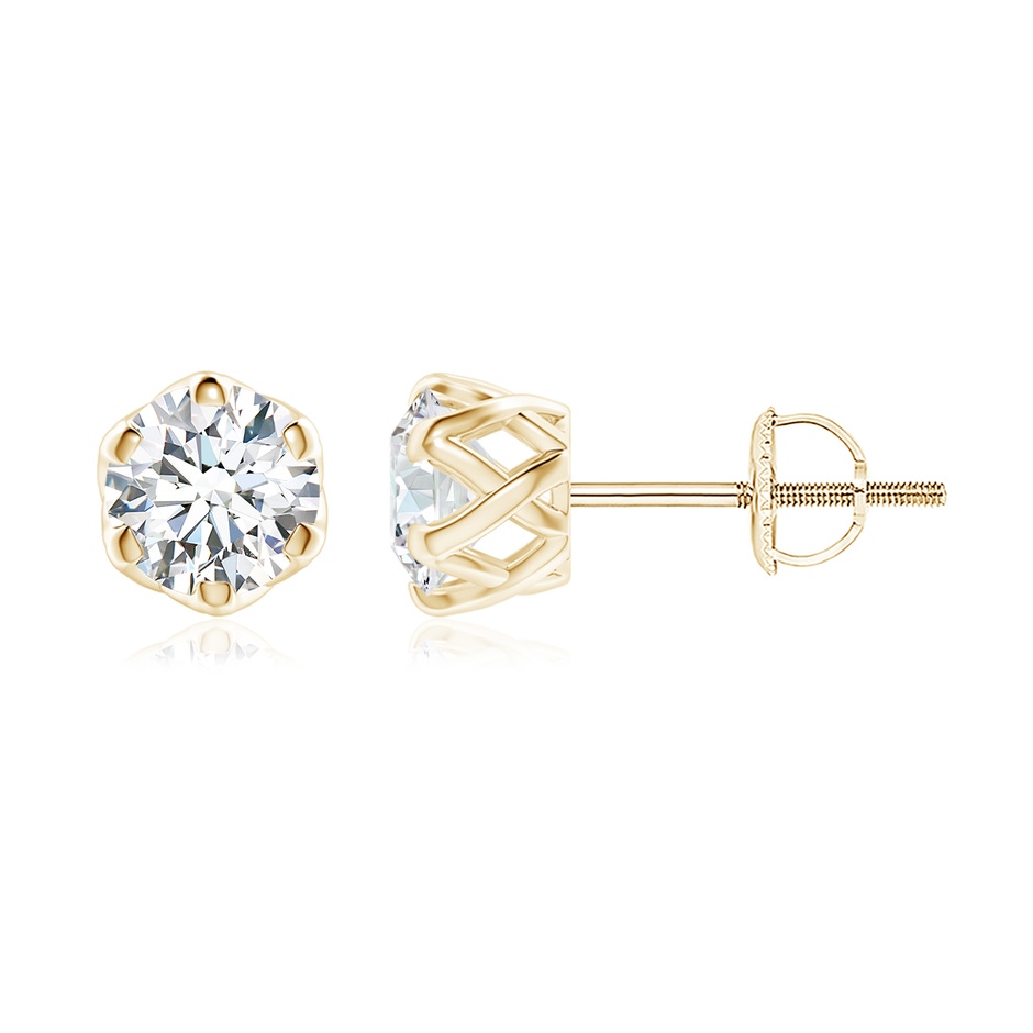 6.4mm FGVS Lab-Grown Six Prong-Set Diamond Solitaire Filigree Stud Earrings in Yellow Gold 