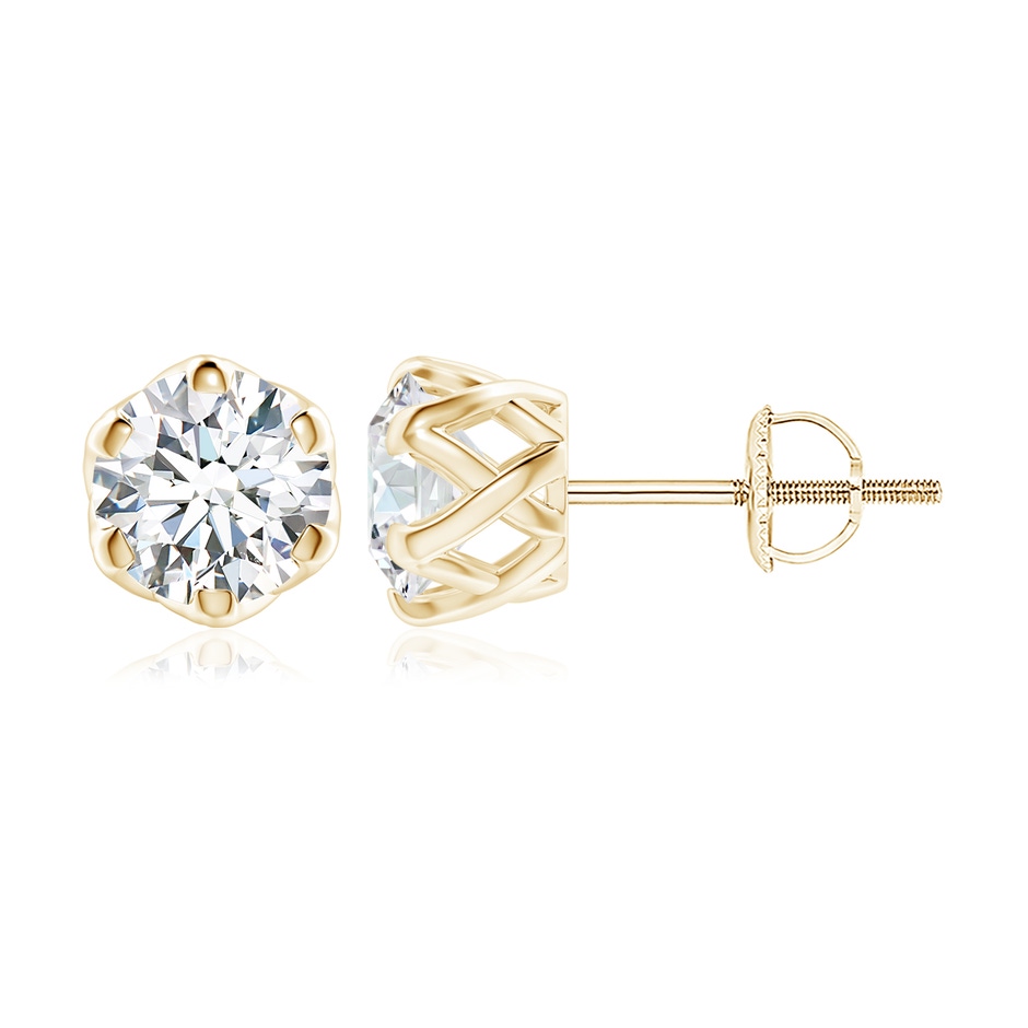 8.9mm FGVS Lab-Grown Six Prong-Set Diamond Solitaire Filigree Stud Earrings in Yellow Gold 