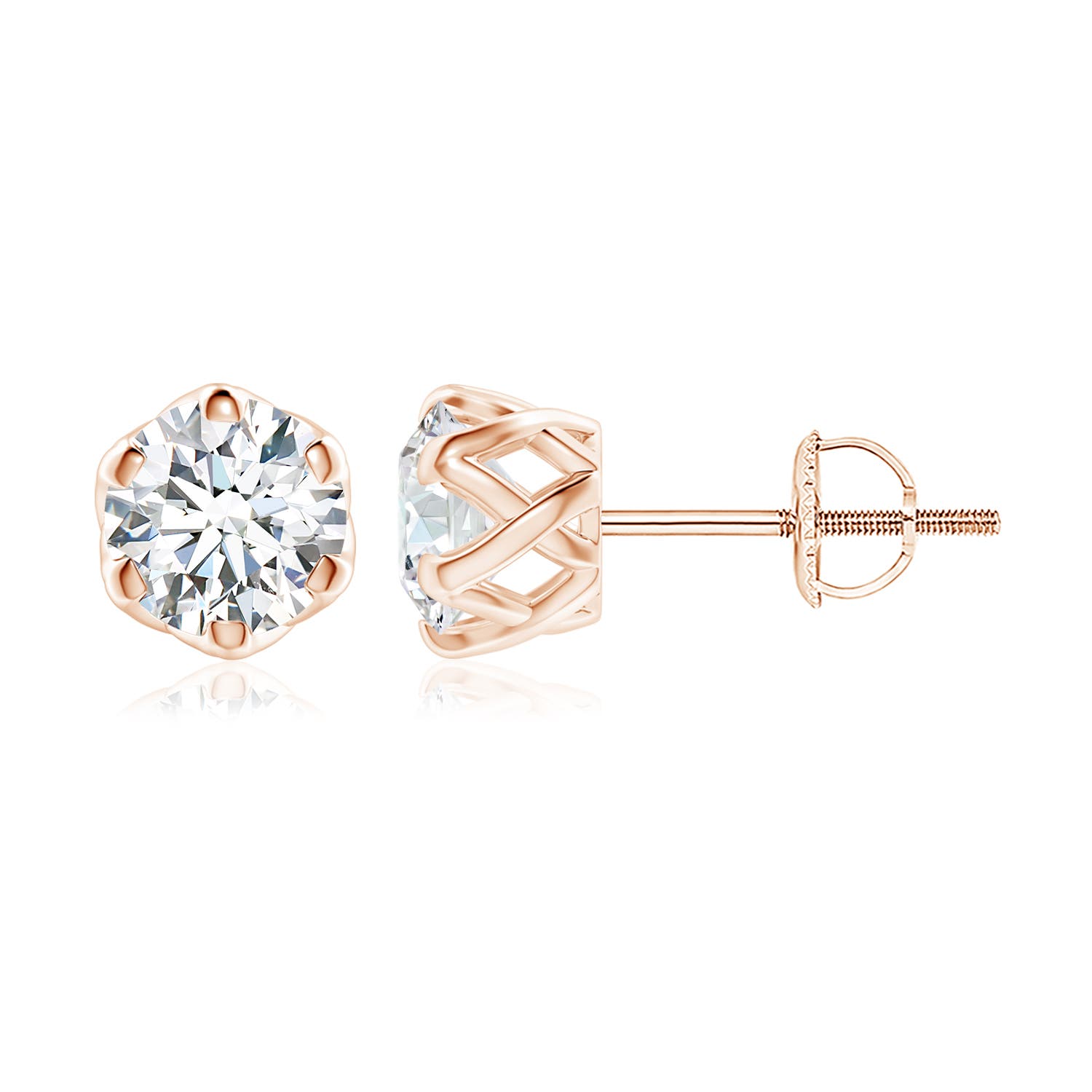 8mm FGVS Lab-Grown Six Prong-Set Diamond Solitaire Filigree Stud Earrings in Rose Gold