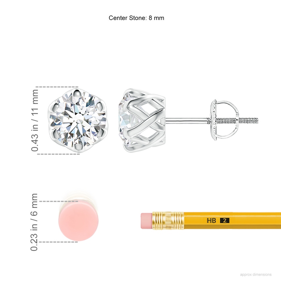 8mm FGVS Lab-Grown Six Prong-Set Diamond Solitaire Filigree Stud Earrings in White Gold ruler