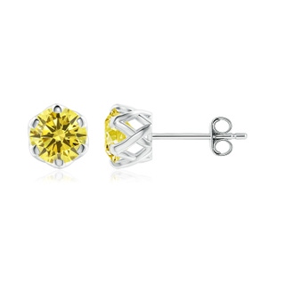 5.1mm Labgrown Six Prong-Set Lab-Grown Fancy Intense Yellow Diamond Solitaire Filigree Stud Earrings in P950 Platinum