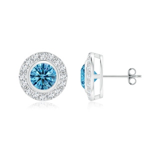 4.8mm Labgrown Solitaire Bezel-Set Round Lab-Grown Fancy Intense Blue Diamond Halo Stud Earrings in White Gold