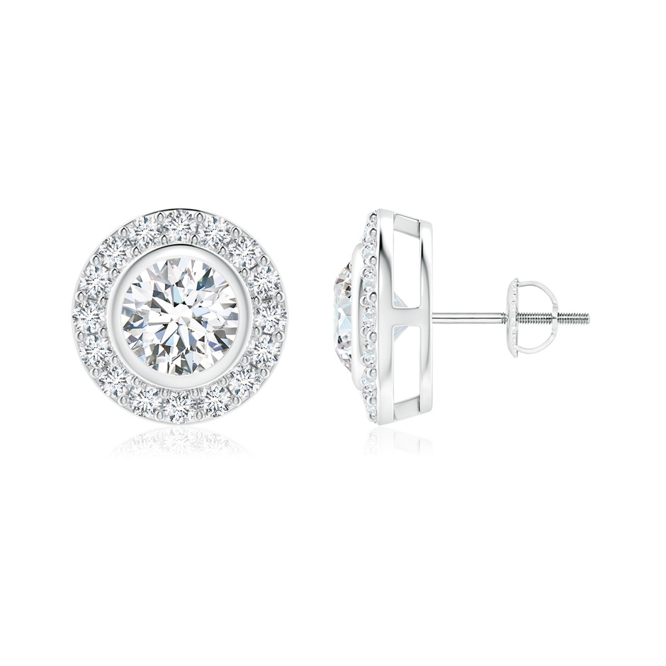 5.1mm FGVS Lab-Grown Solitaire Bezel-Set Round Diamond Halo Stud Earrings in 18K White Gold 