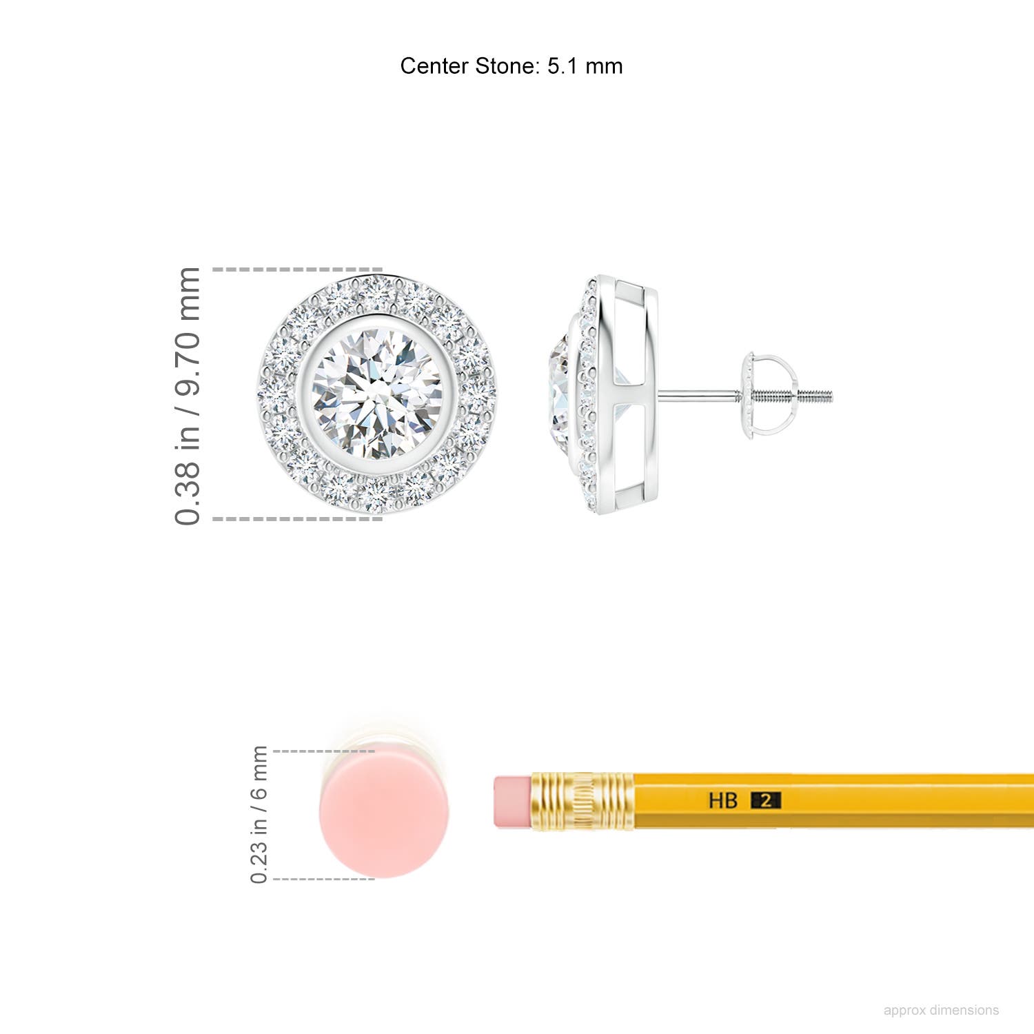 5.1mm FGVS Lab-Grown Solitaire Bezel-Set Round Diamond Halo Stud Earrings in 18CT White Gold - ruler