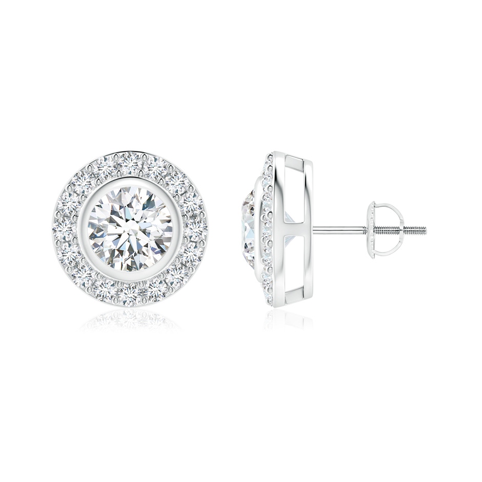 5.1mm FGVS Lab-Grown Solitaire Bezel-Set Round Diamond Halo Stud Earrings in P950 Platinum 