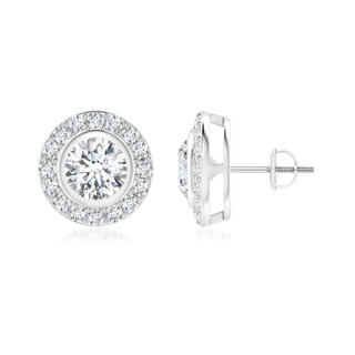 5.1mm FGVS Lab-Grown Solitaire Bezel-Set Round Diamond Halo Stud Earrings in White Gold