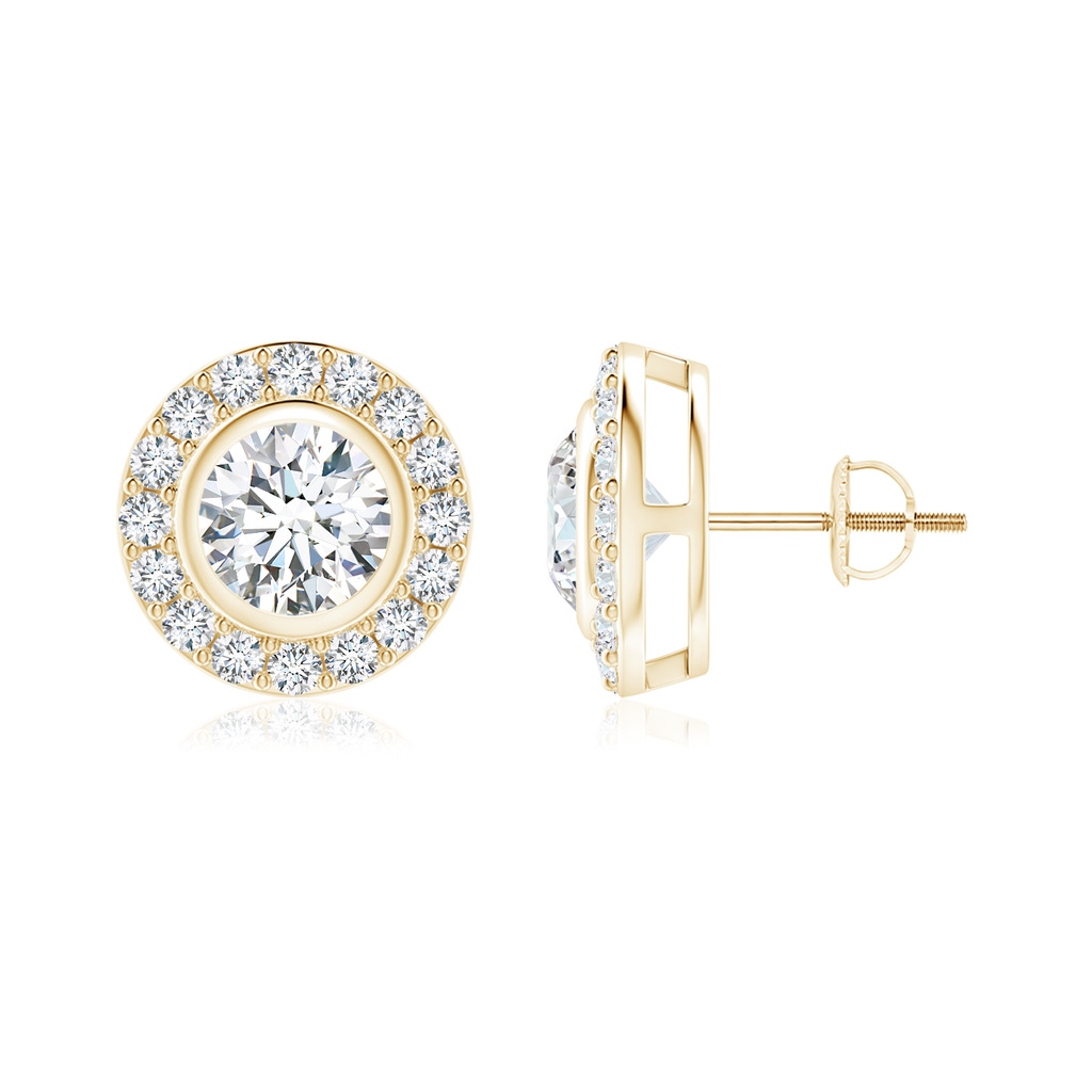 5.1mm FGVS Lab-Grown Solitaire Bezel-Set Round Diamond Halo Stud Earrings in Yellow Gold