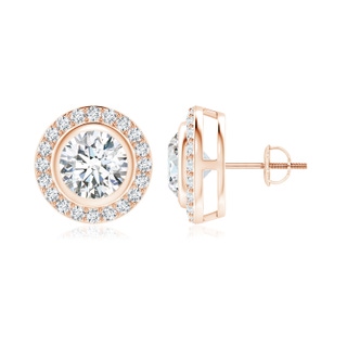 6.4mm FGVS Lab-Grown Solitaire Bezel-Set Round Diamond Halo Stud Earrings in 10K Rose Gold