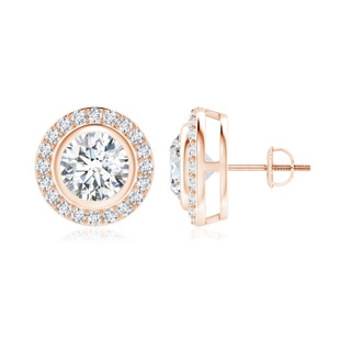 6.4mm FGVS Lab-Grown Solitaire Bezel-Set Round Diamond Halo Stud Earrings in Rose Gold