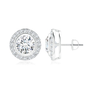 6.4mm FGVS Lab-Grown Solitaire Bezel-Set Round Diamond Halo Stud Earrings in White Gold