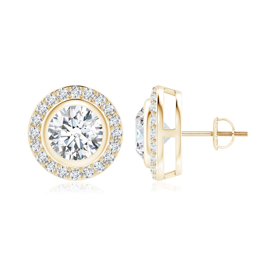 6.4mm FGVS Lab-Grown Solitaire Bezel-Set Round Diamond Halo Stud Earrings in Yellow Gold 
