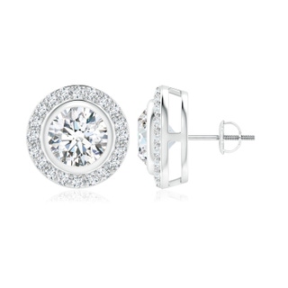 7.4mm FGVS Lab-Grown Solitaire Bezel-Set Round Diamond Halo Stud Earrings in P950 Platinum