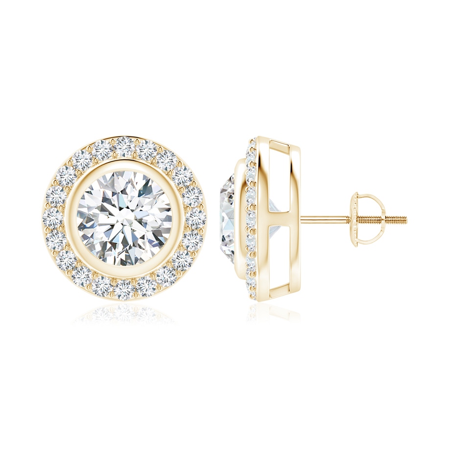 7.4mm FGVS Lab-Grown Solitaire Bezel-Set Round Diamond Halo Stud Earrings in Yellow Gold 