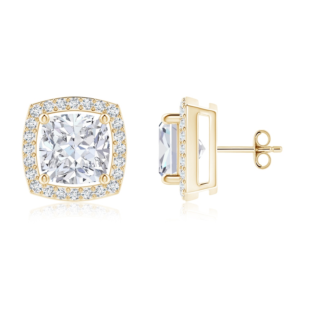 6mm FGVS Cushion Lab-Grown Diamond Floating Halo Stud Earrings in Yellow Gold