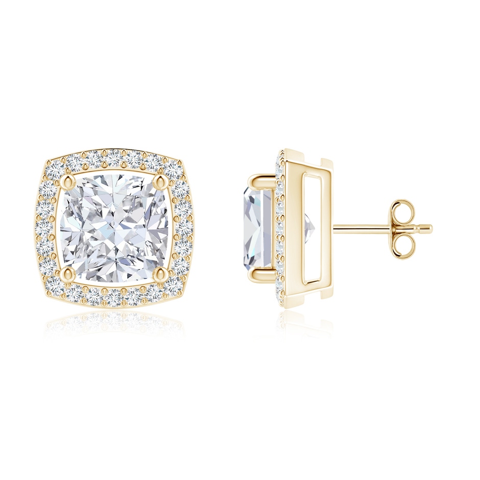 6mm FGVS Cushion Lab-Grown Diamond Floating Halo Stud Earrings in Yellow Gold 