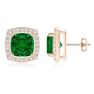 7mm Labgrown Cushion Lab-Grown Emerald Floating Halo Stud Earrings in 18K Rose Gold