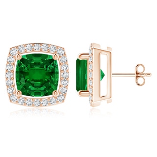 8mm Labgrown Cushion Lab-Grown Emerald Floating Halo Stud Earrings in 9K Rose Gold