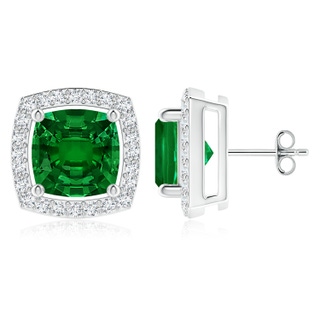 8mm Labgrown Cushion Lab-Grown Emerald Floating Halo Stud Earrings in P950 Platinum