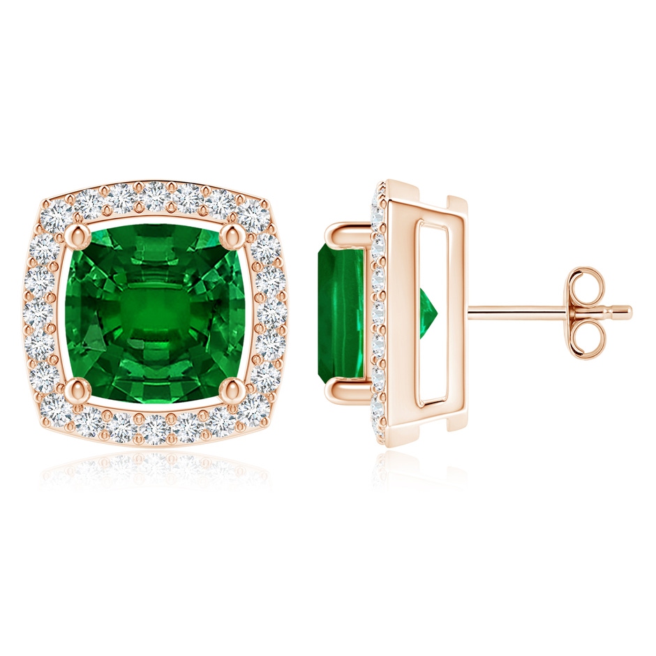 8mm Labgrown Cushion Lab-Grown Emerald Floating Halo Stud Earrings in Rose Gold 