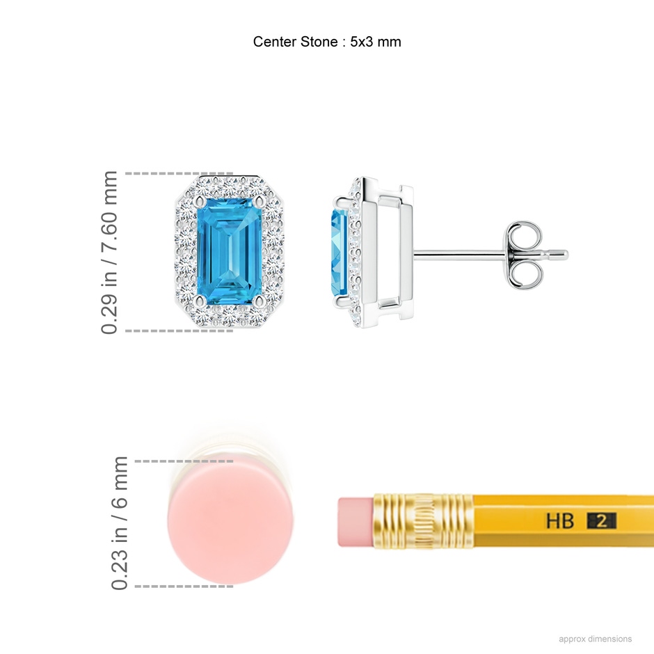 5x3mm Labgrown Emerald-Cut Lab-Grown Fancy Intense Blue Diamond Halo Stud Earrings in P950 Platinum ruler