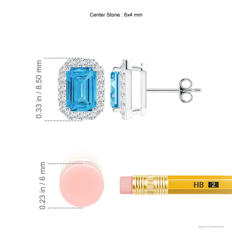 6x4mm Labgrown Emerald-Cut Lab-Grown Fancy Intense Blue Diamond Halo Stud Earrings in P950 Platinum ruler