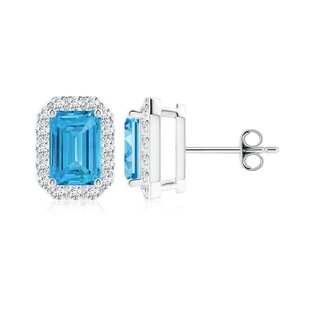 6x4mm Labgrown Emerald-Cut Lab-Grown Fancy Intense Blue Diamond Halo Stud Earrings in White Gold