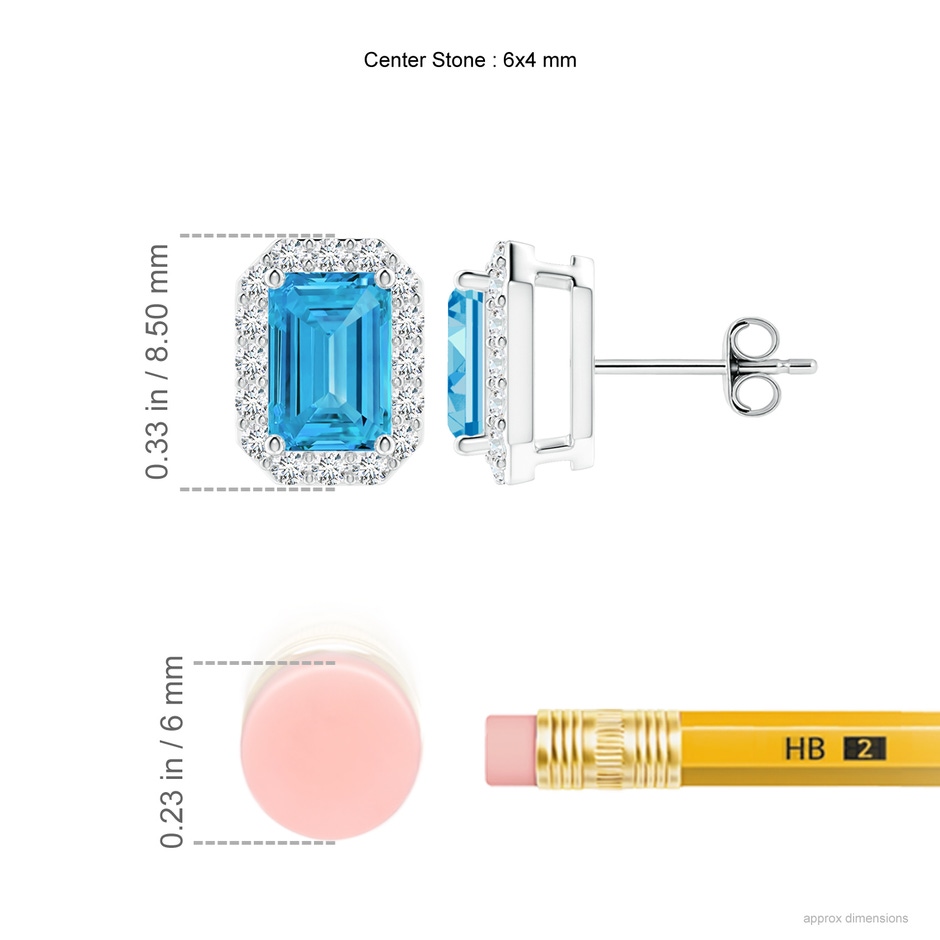 6x4mm Labgrown Emerald-Cut Lab-Grown Fancy Intense Blue Diamond Halo Stud Earrings in White Gold ruler