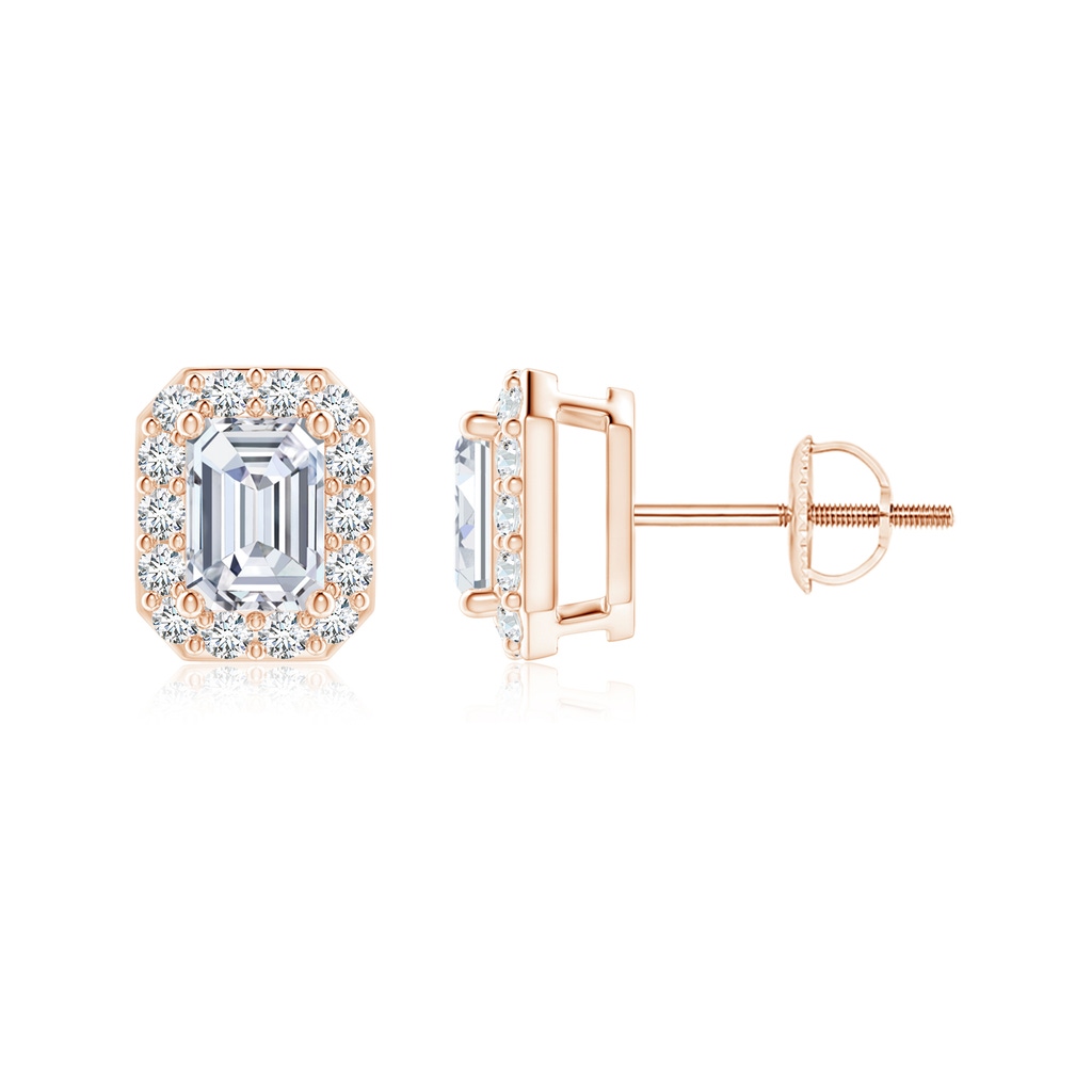 4x3mm FGVS Lab-Grown Emerald-Cut Diamond Halo Stud Earrings in Rose Gold