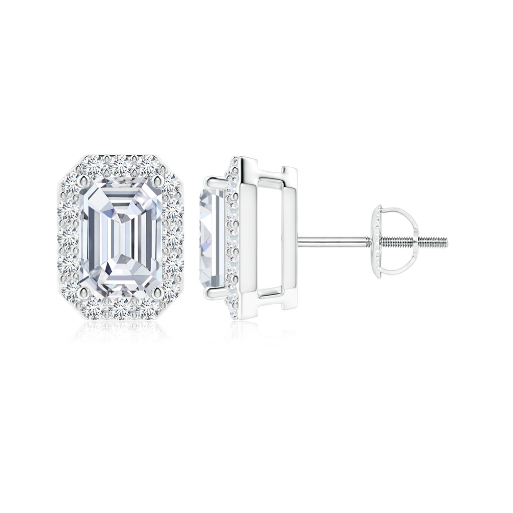 6x4mm FGVS Lab-Grown Emerald-Cut Diamond Halo Stud Earrings in White Gold