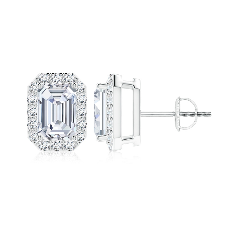 6x4mm FGVS Lab-Grown Emerald-Cut Diamond Halo Stud Earrings in White Gold 