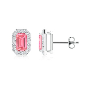 5x3mm Labgrown Emerald-Cut Lab-Grown Fancy Intense Pink Diamond Halo Stud Earrings in P950 Platinum