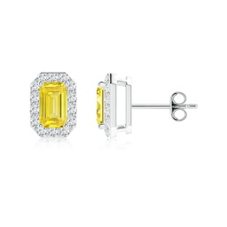 Halo Platinum Lab Grown Yellow Diamond Earrings