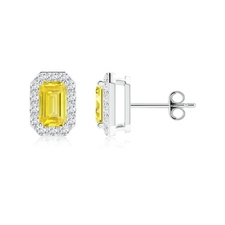 5x3mm Labgrown Emerald-Cut Lab-Grown Fancy Intense Yellow Diamond Halo Stud Earrings in P950 Platinum