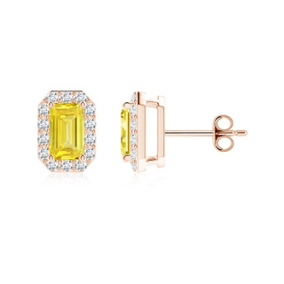 5x3mm Labgrown Emerald-Cut Lab-Grown Fancy Intense Yellow Diamond Halo Stud Earrings in Rose Gold