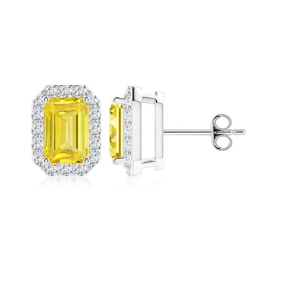 6x4mm Labgrown Emerald-Cut Lab-Grown Fancy Intense Yellow Diamond Halo Stud Earrings in P950 Platinum 