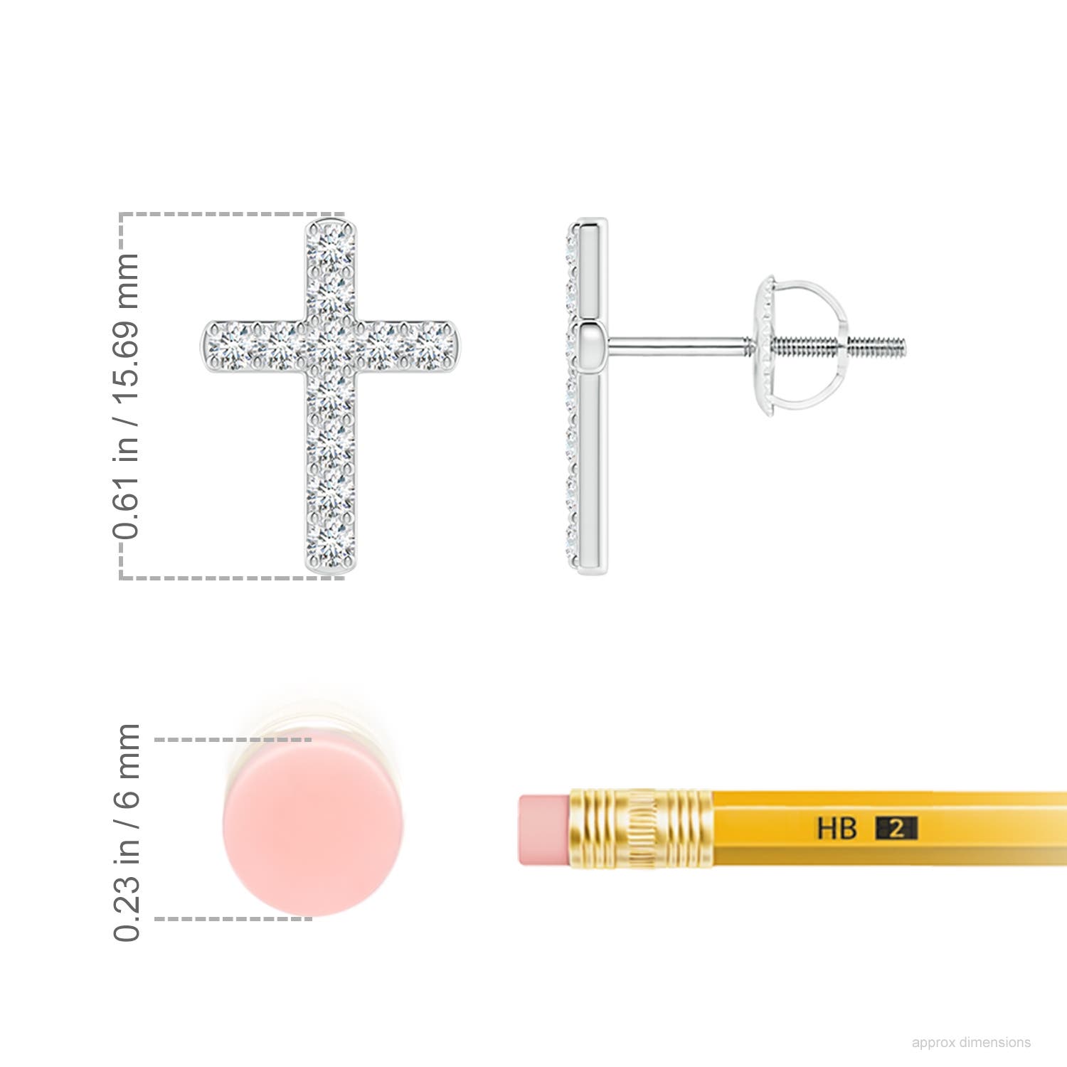 1.75mm FGVS Lab-Grown Diamond Cross Stud Earrings in 18CT White Gold - ruler