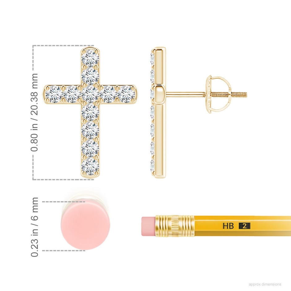 2.2mm FGVS Lab-Grown Diamond Cross Stud Earrings in 18K Yellow Gold ruler