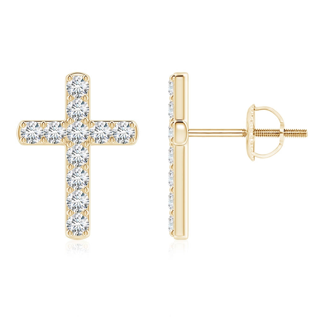 2mm FGVS Lab-Grown Diamond Cross Stud Earrings in Yellow Gold