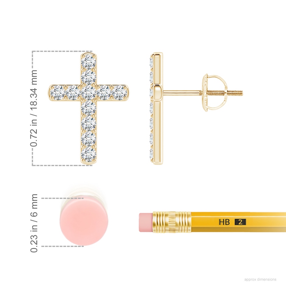 2mm FGVS Lab-Grown Diamond Cross Stud Earrings in Yellow Gold ruler