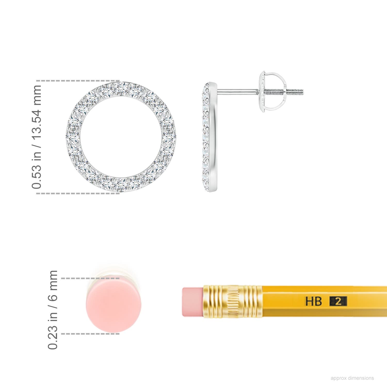 1.65mm FGVS Lab-Grown Diamond Open Circle Stud Earrings in White Gold - ruler