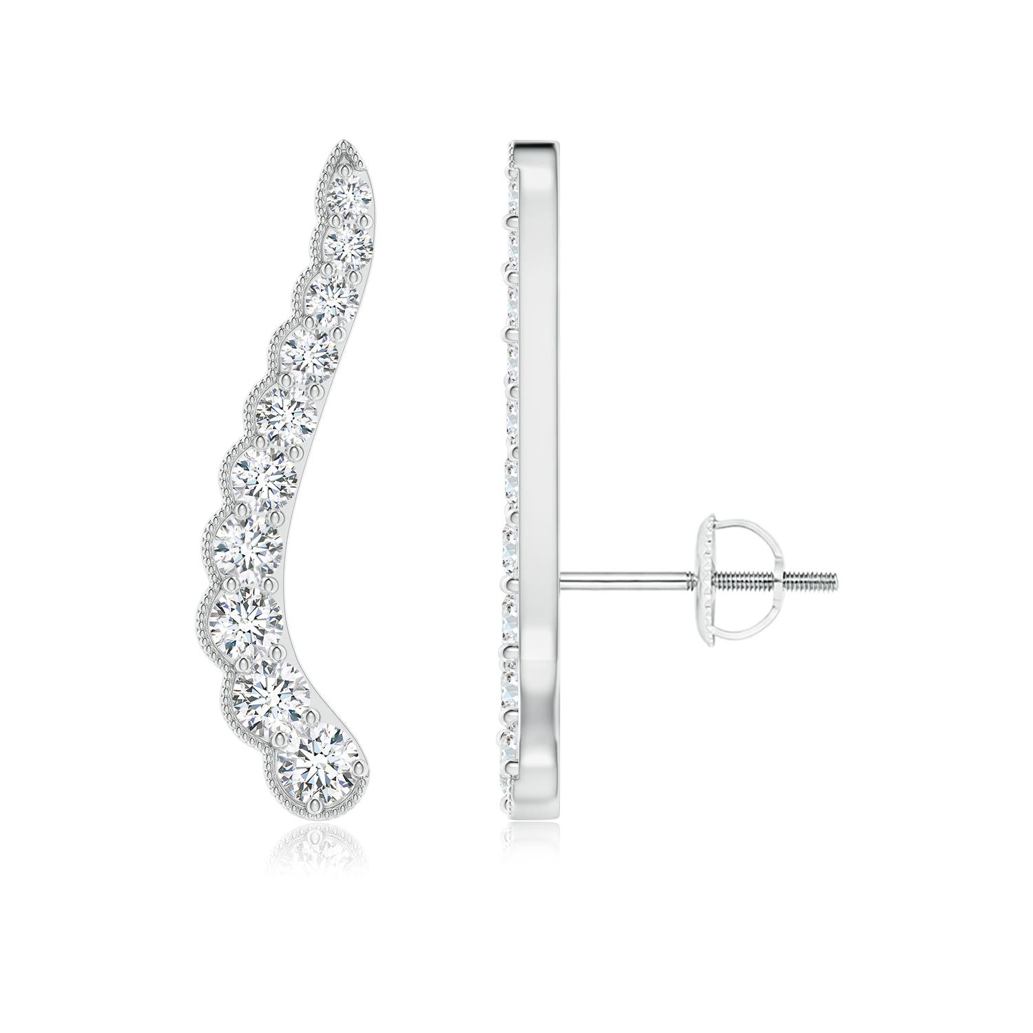 2.5mm FGVS Lab-Grown Diamond Wavy Ear Climbers with Milgrain in 18K White Gold
