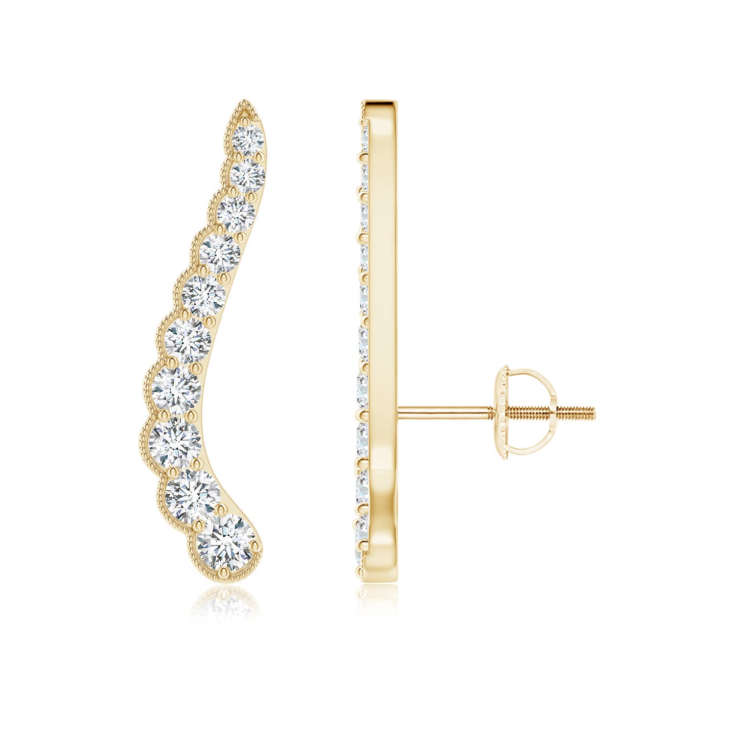 2.5mm FGVS Lab-Grown Diamond Wavy Ear Climbers with Milgrain in 18K Yellow Gold