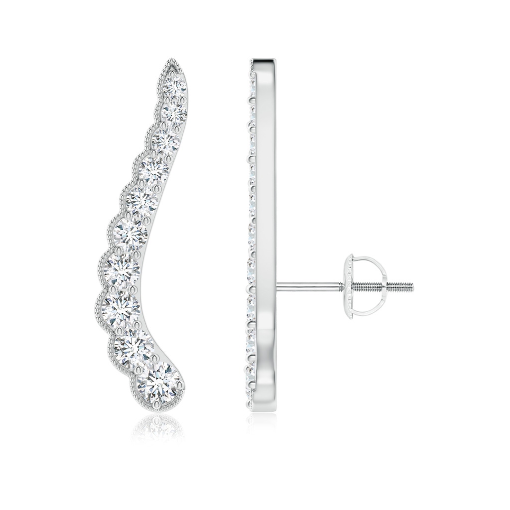 2.7mm FGVS Lab-Grown Diamond Wavy Ear Climbers with Milgrain in 18K White Gold