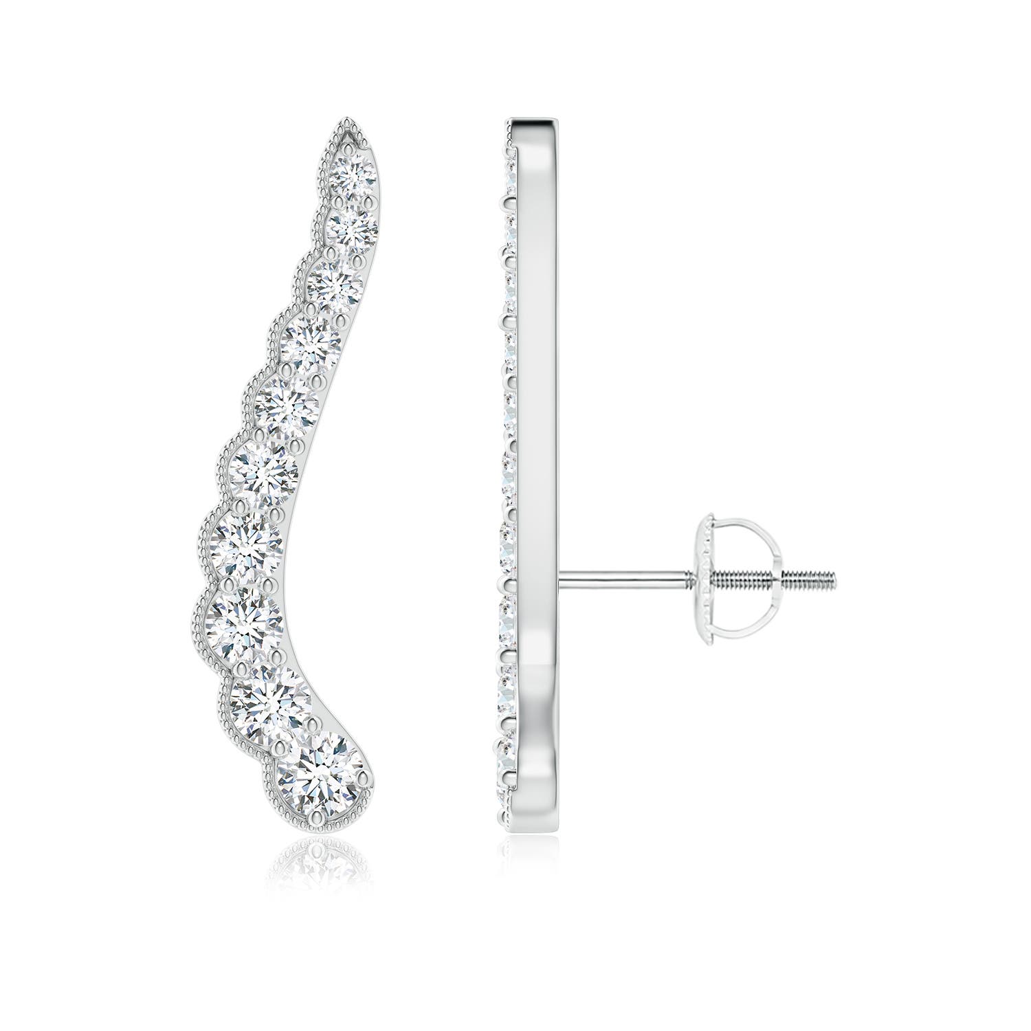 2.7mm FGVS Lab-Grown Diamond Wavy Ear Climbers with Milgrain in White Gold
