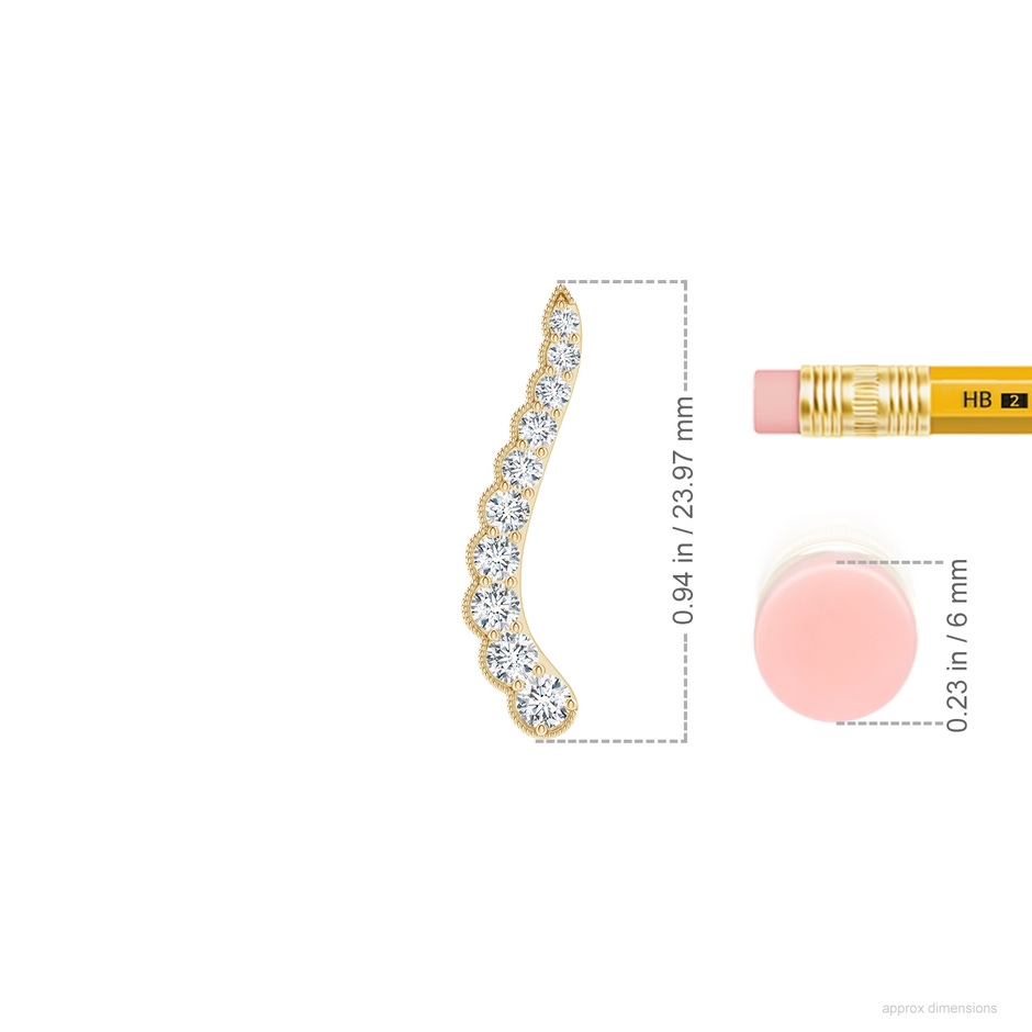 2.7mm FGVS Lab-Grown Diamond Wavy Ear Climbers with Milgrain in Yellow Gold ruler