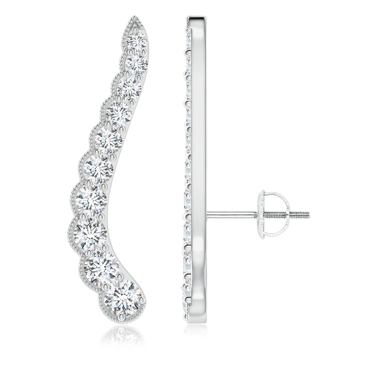 3.1mm FGVS Lab-Grown Diamond Wavy Ear Climbers with Milgrain in 18K White Gold