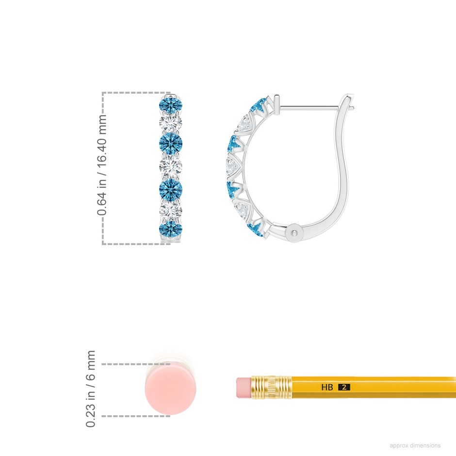 2.5mm Labgrown Lab-Grown Fancy Intense Blue and White Diamond Huggie Hoop Earrings in P950 Platinum ruler