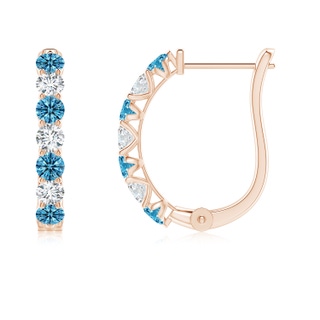 2.5mm Labgrown Lab-Grown Fancy Intense Blue and White Diamond Huggie Hoop Earrings in Rose Gold